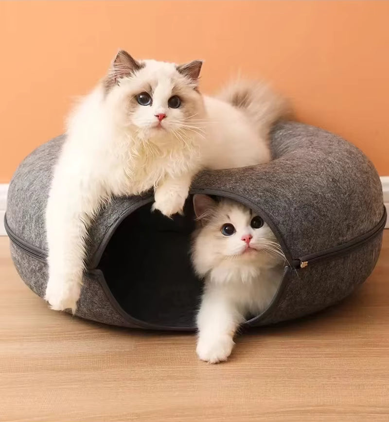 2-in-1 Donut Cat Tunnel Bed for Cozy Play & Naps